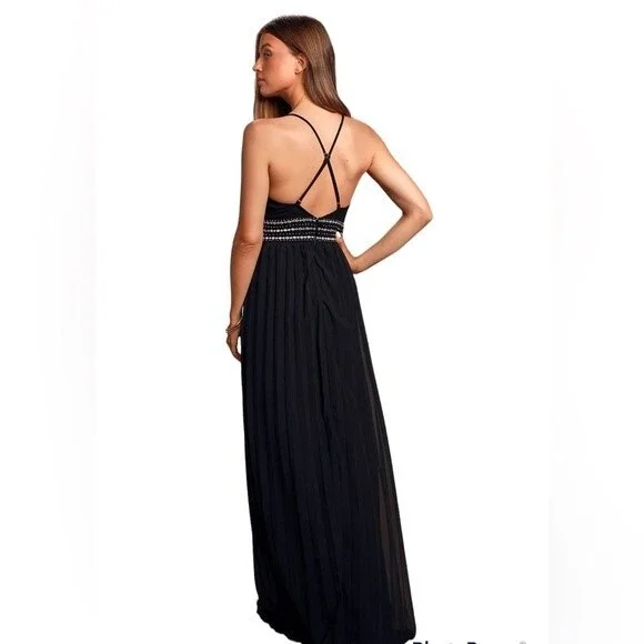 Lulus Glamorous Gala Black Embroidered Maxi Dress Pleated Skirt Black Size XS - Picture 2 of 8